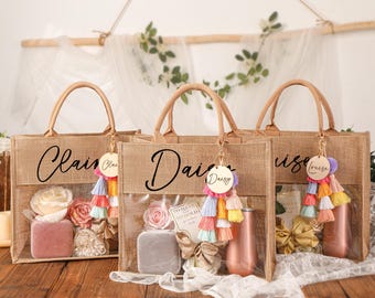 Bolsa de regalo personalizada para damas de honor, Bolsas para damas de honor, Regalo de playa, Regalos para damas de honor, Recuerdos para despedida de soltera, Bolsa de yute, Regalo para la fiesta nupcial