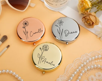 Customized Makeup Mirror,bridesmaid mirror,Bridesmaid Proposal Gifts,Gift for Mom,Pocket Mirror,Engraved Pocket Mirror