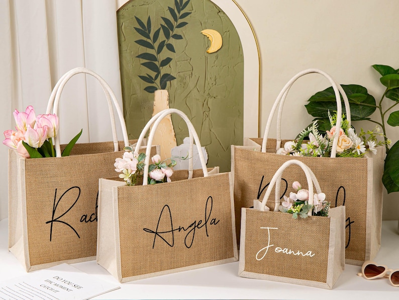 Personalized Bridesmaid Burlap Bag,gift Tote Bags,beach Bag ...