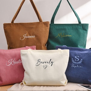 Personalisierte Cord Tasche, Brautjungfer Geschenk Tasche, Tragetasche mit Reißverschluss, Name Tasche, Monogramm Tasche, Hochzeit Geschenke, Schultertasche Bild 16