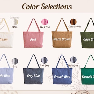 Personalized Bridesmaid gift bag, Bridesmaid Tote bag, Corduroy Tote Bag, Tote Bag with Zipper, Name Bag, Monogram Bag, Wedding Party Gifts image 8
