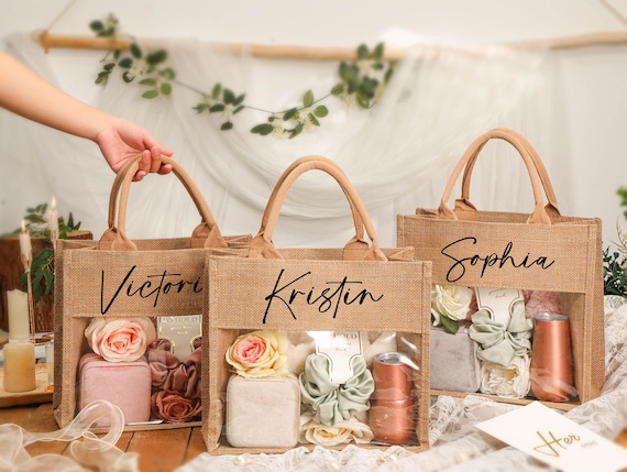 Personalized Tote Gift bag,Bridesmaid Bags,Beach Bag Gift,Bridesmaid gifts,Bachelorette Party Favor,Jute Bag,Bridal Party Gift,thank you bag