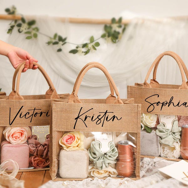 Personalized Tote Gift bag,Bridesmaid Bags,Beach Bag Gift,Bridesmaid gifts,Bachelorette Party Favor,Jute Bag,Bridal Party Gift,thank you bag