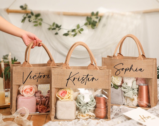 Personalized Tote Gift bag,Bridesmaid Bags,Beach Bag Gift,Bridesmaid gifts,Bachelorette Party Favor,Jute Bag,Bridal Party Gift,thank you bag