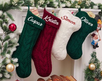 Custom Knitted Family Christmas Stockings Set,Christmas Stocking with Name, Embroidered Christmas Stocking,Stockings Set,Holiday Stocking
