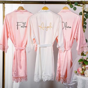 Personalized Bridesmaid Robes with Name,Silky Lace Robe,Matching Bridal Party Robes,Bridesmaid Proposal Gift,Robes for Bridesmaids,Name Robe