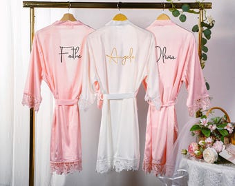 Personalized Bridesmaid Robes with Name,Silky Lace Robe,Matching Bridal Party Robes,Bridesmaid Proposal Gift,Robes for Bridesmaids,Name Robe