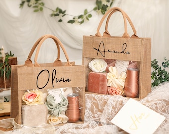 Bolsa de regalo personalizada, bolsas de dama de honor, bolsa de playa de regalo, regalos de dama de honor, recuerdo de despedida de soltera, bolsa de yute, regalo de fiesta nupcial, bolsa de agradecimiento