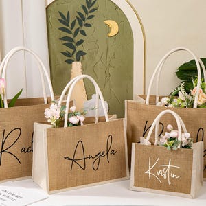 Personalized Gift Tote Bags,Bridesmaid Burlap Bag,Beach Bag,Bachelorette Party Gift,Bridesmaid Proposal Gifts,Tote Bag With Name
