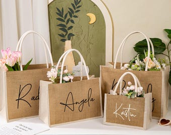 Personalized Gift Tote Bags,Bridesmaid Burlap Bag,Beach Bag,Bachelorette Party Gift,Bridesmaid Proposal Gifts,Tote Bag With Name
