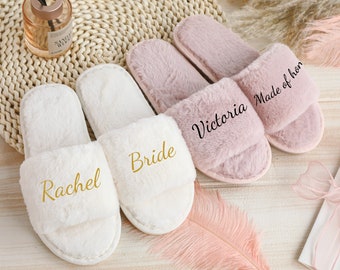 Cadeau personnalisé chaussons duveteux, cadeau de douche nuptiale, proposition de cadeaux de demoiselle d&#39;honneur, chaussons de demoiselle d&#39;honneur, chaussons duveteux, chaussons de mariage