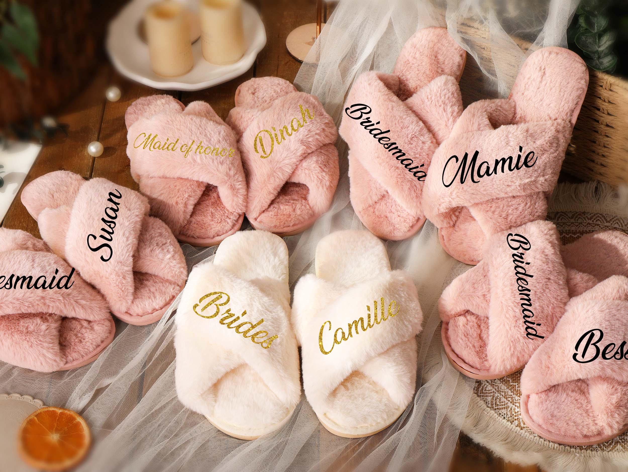 Personalized Bridesmaid Slipper,Bride Slippers,Wedding Slipper Gift,Bridesmaid Proposal Gifts,Fluffy Slippers,Bridal Shower Gift,Bridal Gift