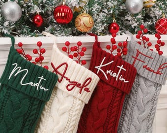 2026 Christmas Stockings With Name,Knitted Christmas Stocking Set,Family Christmas Stockings set,Embroidered Stockings Set,Holiday Decor
