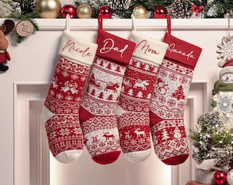 Custom Christmas Stockings with Name,2026 Embroidered Christmas Stockings,Monogram Stockings,Knitted Stockings,Holiday gift,Family Gifts