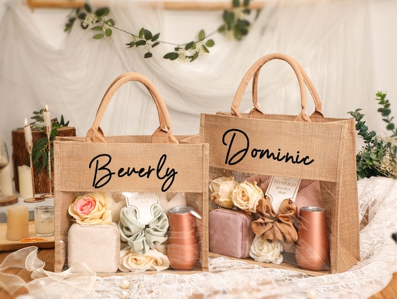 Personalized Tote Gift bag,Bridesmaid Bags,Beach Bag Gift,Bridesmaid gifts,Bachelorette Party Favor,Jute Bag,Bridal Party Gift,thank you bag