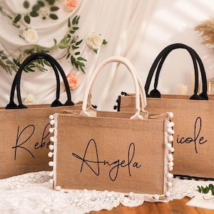 Sac cadeau de demoiselle d&#39;honneur, cadeau de demoiselle d&#39;honneur, sac en toile de jute, sac fourre-tout de plage, cadeau de proposition de demoiselle d&#39;honneur, sac en jute, sac cadeau de mariage, sac de remerciement,
