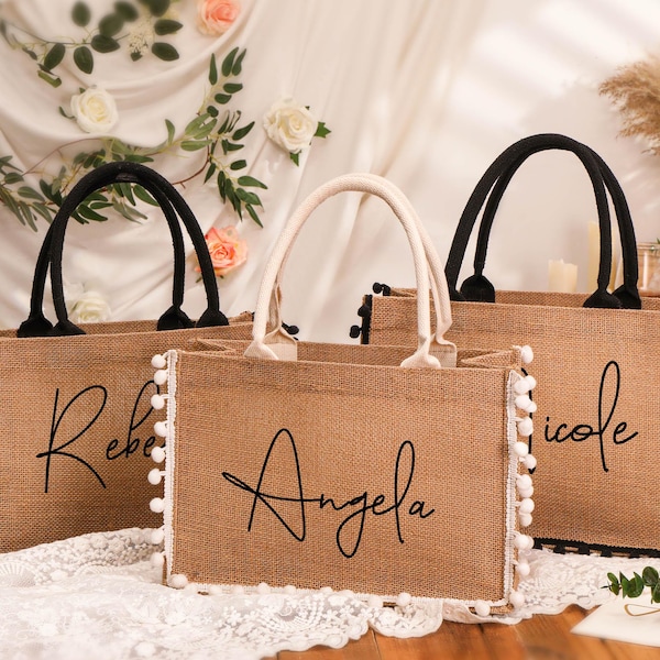 Bridesmaid Tote Gift Bag,Bridesmaid gift Burlap Bag,Beach Tote Bag,Bridesmaid Proposal Gift,Jute Bag,Wedding gift bag,Thank you bag,
