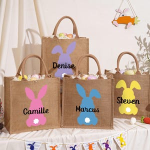 Personalized Easter Basket gift,Easter Bag with Name,Tote bag with Bunny,Easter Gift,Egg Hunts,Easter Surprises,Easter Bunny Bucket