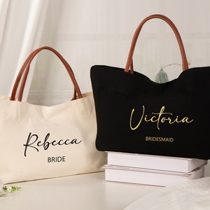 Brautjungfer Geschenktasche mit Namen, Strandtasche, personalisierte Brautjungfer Tragetaschen, Strandtasche mit Namen, Hochzeitstasche, Brautpartygeschenk, Brauttasche