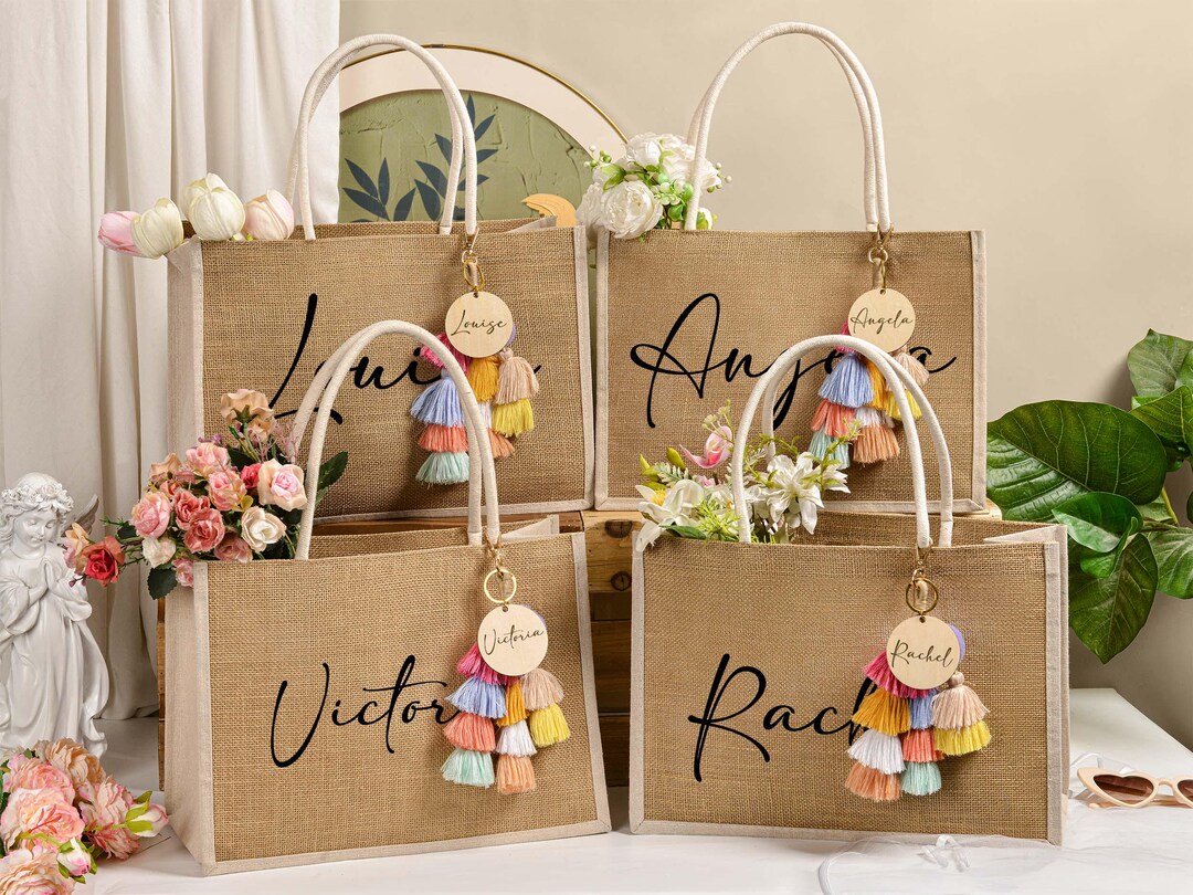Personalized Bridesmaid Burlap Bag,beach Bag,gift Tote Bags With Charm ...