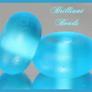 Frosted Bright Aqua...Sea Glass Spacer Bead Pair...Handmade Lampwork Beads SRA, Made To Order image 1