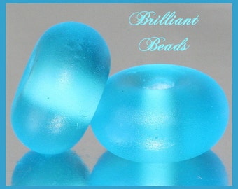 Frosted Bright Aqua..."Sea Glass" Spacer Bead Pair...Handmade Lampwork Beads SRA, Made To Order