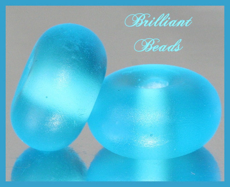 Frosted Bright Aqua...Sea Glass Spacer Bead Pair...Handmade Lampwork Beads SRA, Made To Order image 1