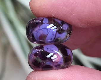 Aubergine Purple Lampwork Glass Spacer Pair, Lampwork Beads SRA, Made To Order