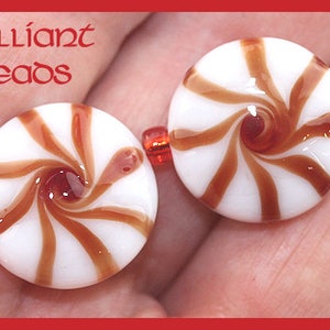 Red & White Christmas Peppermint Candy Beads Handmade Lampwork Pair SRA, Made To Order image 1