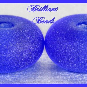 Frosted Intense Blue...Sea Glass Spacer Bead Pair...Handmade Lampwork Beads SRA, Made To Order image 2