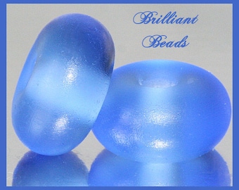 Frosted Ocean Blue..."Sea Glass" Spacer Bead Pair...Handmade Lampwork Beads SRA, Made To Order