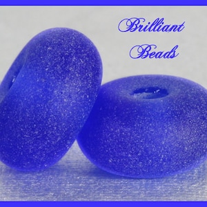 Frosted Intense Blue...Sea Glass Spacer Bead Pair...Handmade Lampwork Beads SRA, Made To Order image 1