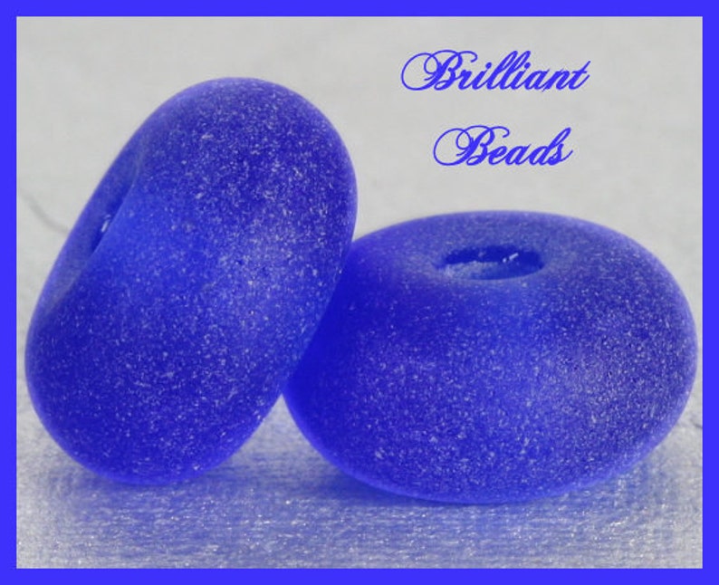 Frosted Intense Blue...Sea Glass Spacer Bead Pair...Handmade Lampwork Beads SRA, Made To Order image 1