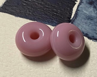 Soft Pink Opal Glass Beads - Handmade Lampwork Bead Pair SRA, Made To Order
