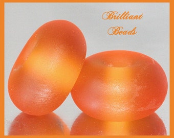 Frosted Burnt Orange Amber..."Sea Glass" Spacer Bead Pair...Handmade Lampwork Beads SRA, Made To Order