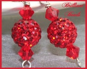 Sparkly Red Pave, Swarovski Siam Red Crystal & Sterling Silver Holiday Earrings SRAJD