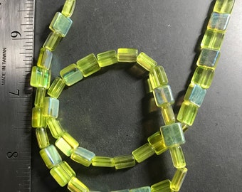 14 inch strand Chartreuse Green AB 8mm Tile Glass Beads