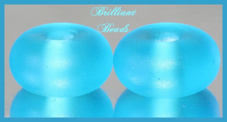 Frosted Bright Aqua...Sea Glass Spacer Bead Pair...Handmade Lampwork Beads SRA, Made To Order image 2