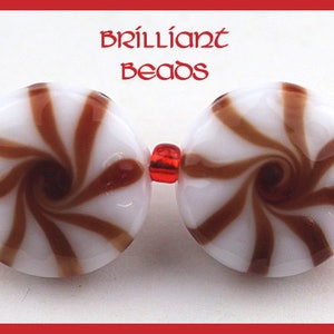 Red & White Christmas Peppermint Candy Beads Handmade Lampwork Pair SRA, Made To Order image 2