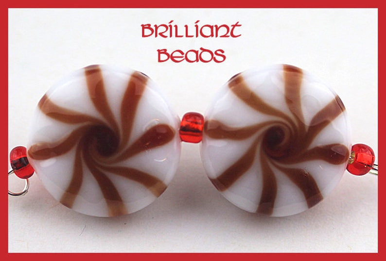 Red & White Christmas Peppermint Candy Beads Handmade Lampwork Pair SRA, Made To Order image 2