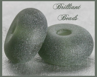 Frosted Charcoal Grey..."Sea Glass" Spacer Bead Pair...Handmade Lampwork Beads SRA, Made To Order