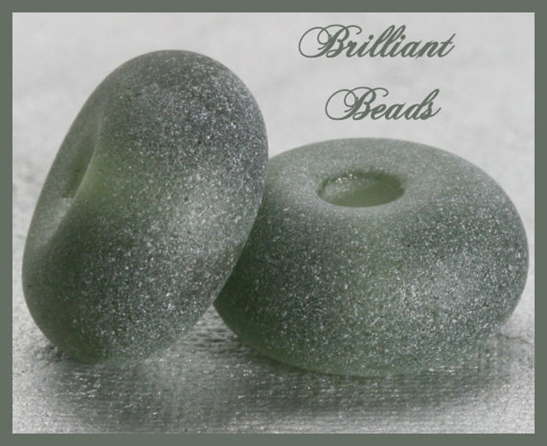 Frosted Charcoal Grey...Sea Glass Spacer Bead Pair...Handmade Lampwork Beads SRA, Made To Order image 1