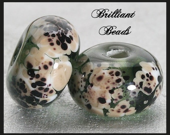 Dalmatian...Grey, Black, & White Mix Glass Spacer Bead Pair...Handmade Lampwork Beads SRA, Made To Order