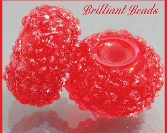 Red Sugared Glass Bead Pair - Handmade Lampwork Beads SRA, Made To Order