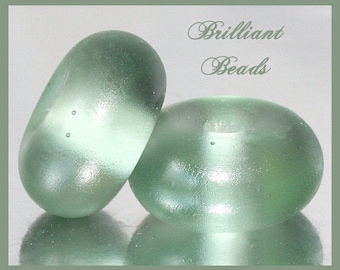 Frosted Pewter Grey..."Sea Glass" Spacer Bead Pair...Handmade Lampwork Beads SRA, Made To Order