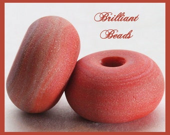 Sandstone...Coral Red "Sea Glass" Spacer Bead Pair...Handmade Lampwork Beads SRA, Made To Order