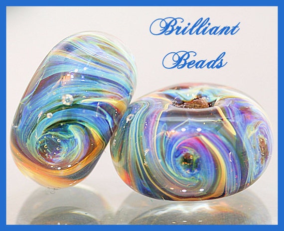 Brilliant Blue Swirls Boro Glass Bead Pair-Borosilicate | Etsy