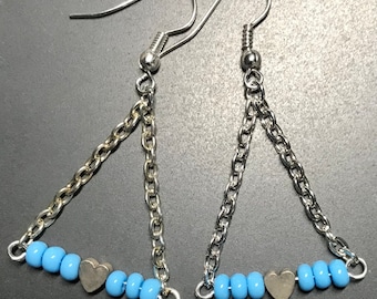 Turquoise and Silver Heart Earrings