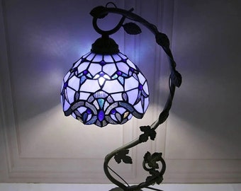 Retro baroque tiffany-style desk lamp with blue and azure details made of high-quality glass mosaic