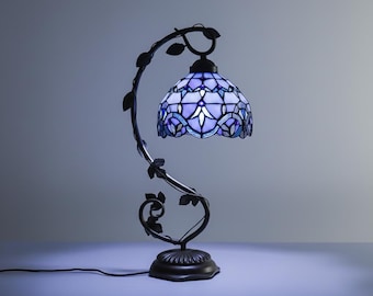 ティファニー テーブル ランプ 藤、花のステンド グラス、ベッドサイド